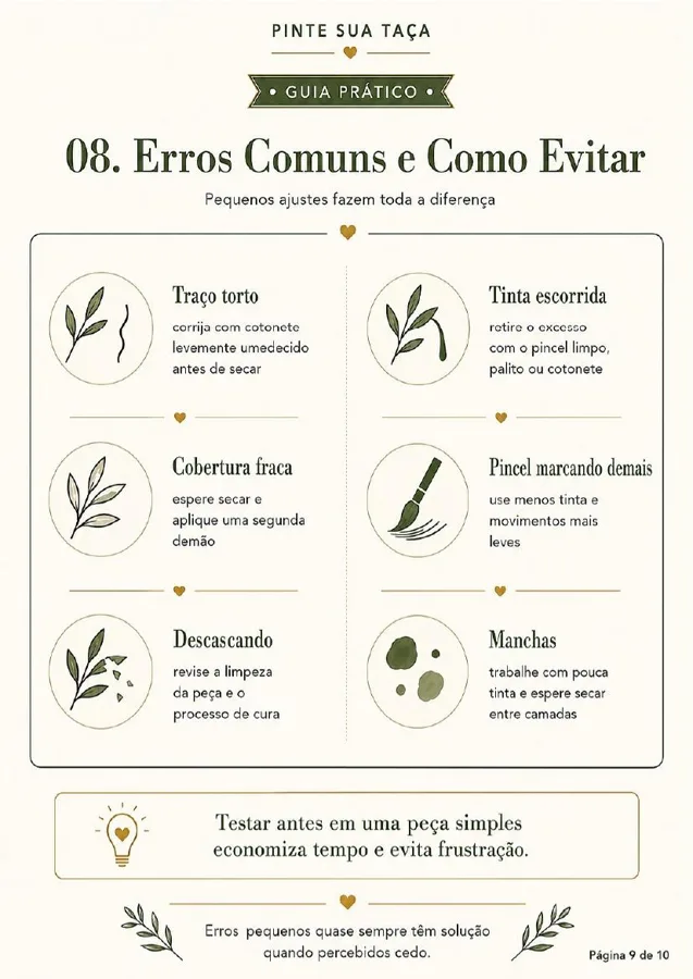 Página de orientações de tintas, pincéis e finalização no forno
