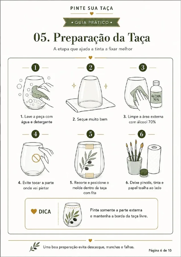 Página de orientações de tintas, pincéis e finalização no forno