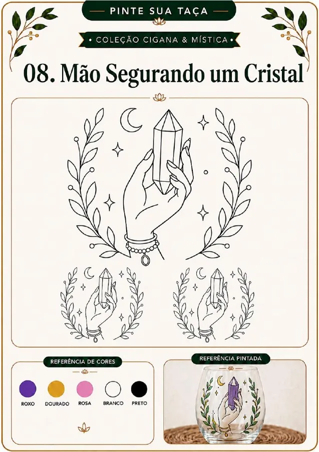 Cartela de molde místico e astrológico com sugestões de cores
