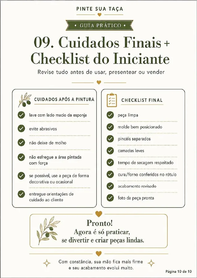 Página de orientações de tintas, pincéis e finalização no forno