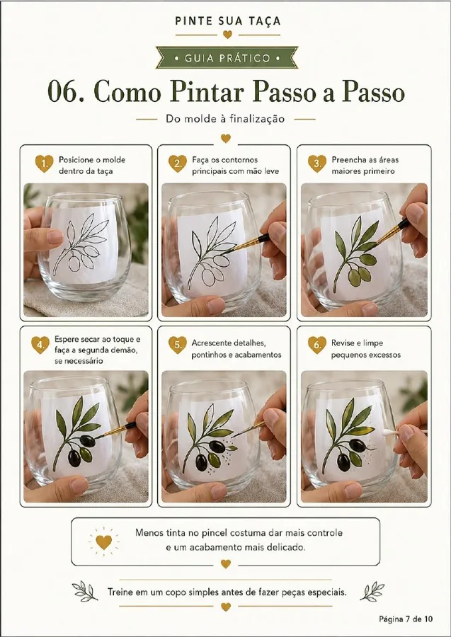 Página de orientações de tintas, pincéis e finalização no forno