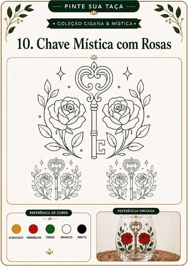 Cartela de molde místico e astrológico com sugestões de cores