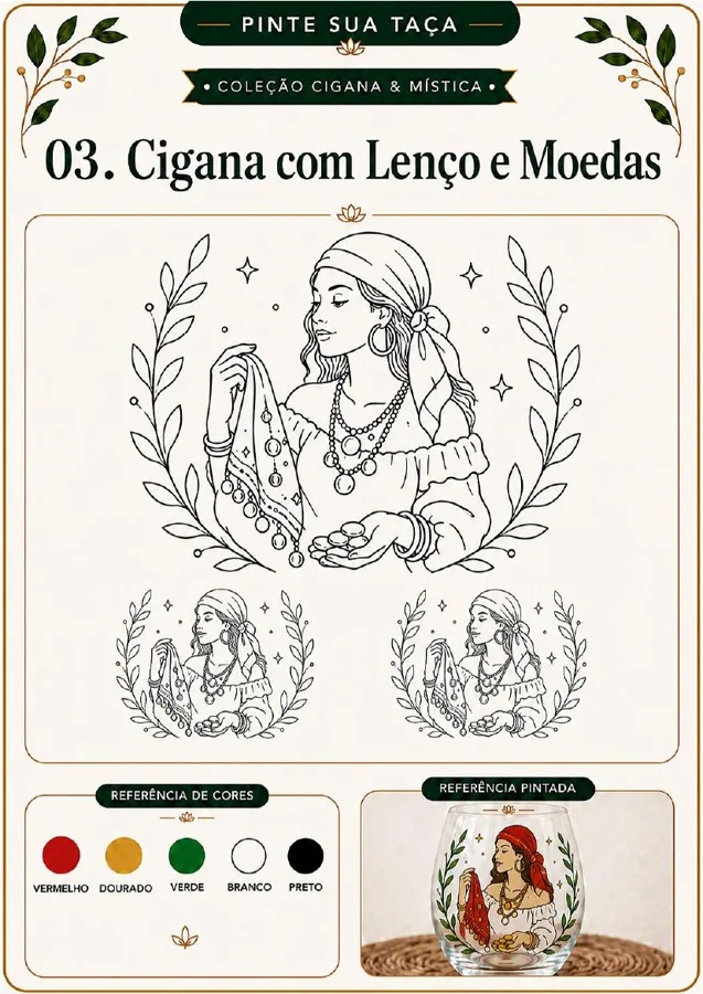 Cartela de molde místico e astrológico com sugestões de cores