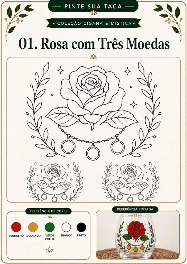 Cartela de molde místico e astrológico com sugestões de cores