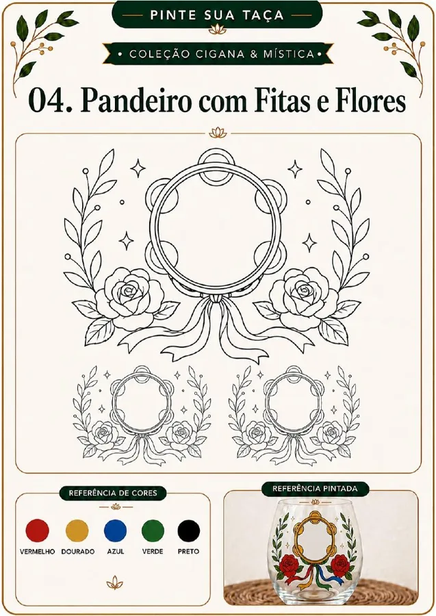 Cartela de molde místico e astrológico com sugestões de cores